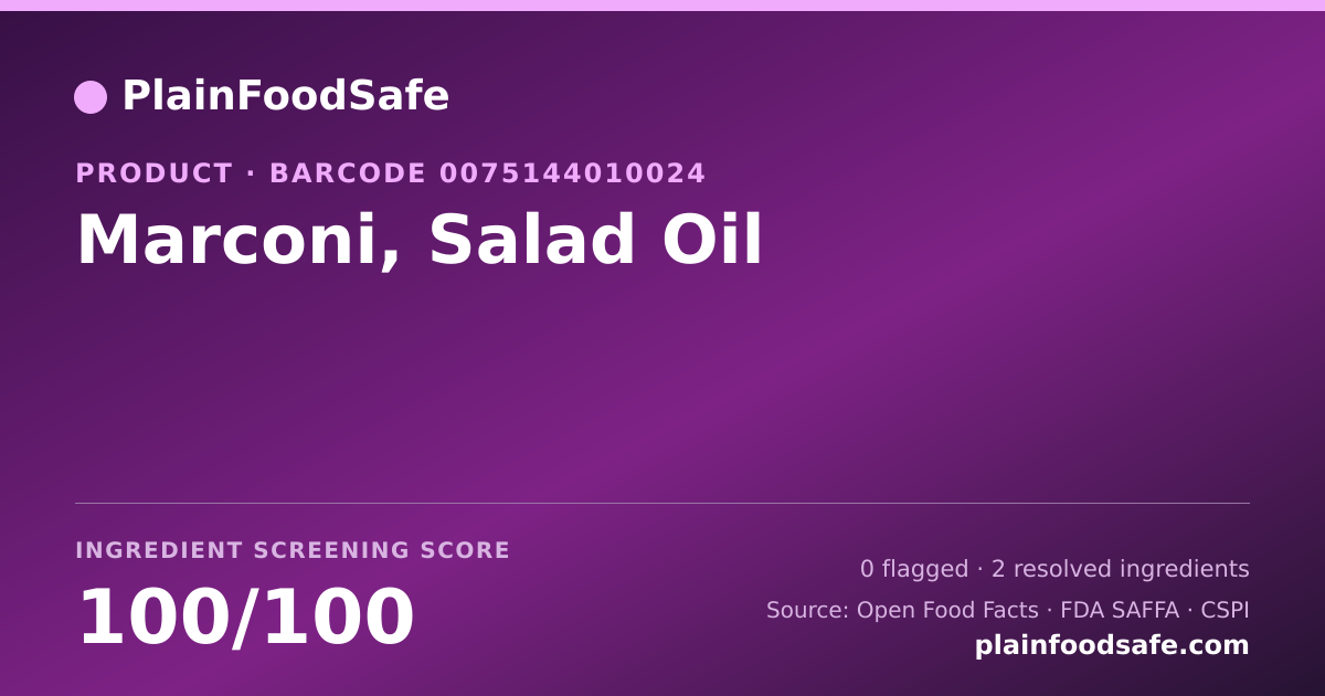 Share card for Marconi, Salad Oil Food Ingredient Profile