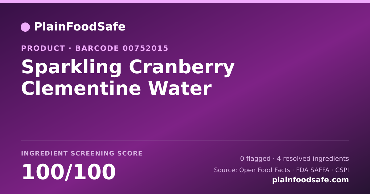 Share card for Sparkling Cranberry Clementine Water Food Ingredient Profile