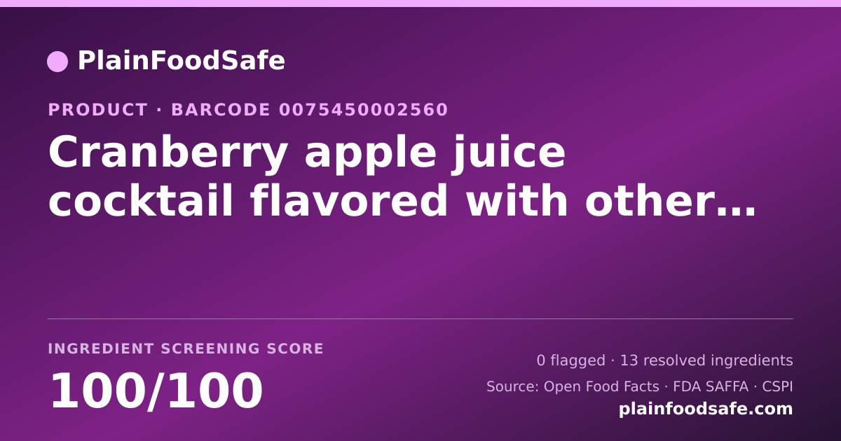 Share card for Cranberry apple juice cocktail flavored with other natural flavors from concentrate Food Ingredient Profile