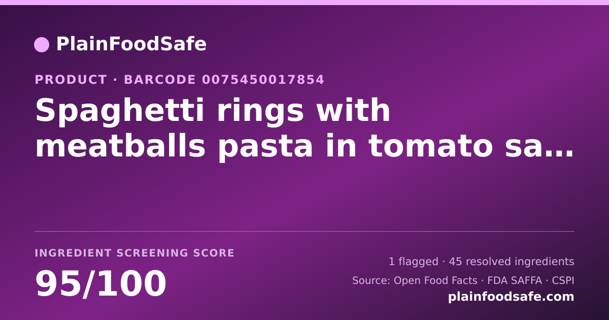 Share card for Spaghetti rings with meatballs pasta in tomato sauce Food Ingredient Profile