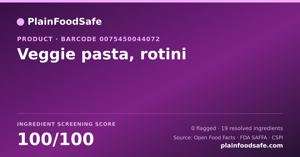Share card for Veggie pasta, rotini Food Ingredient Profile