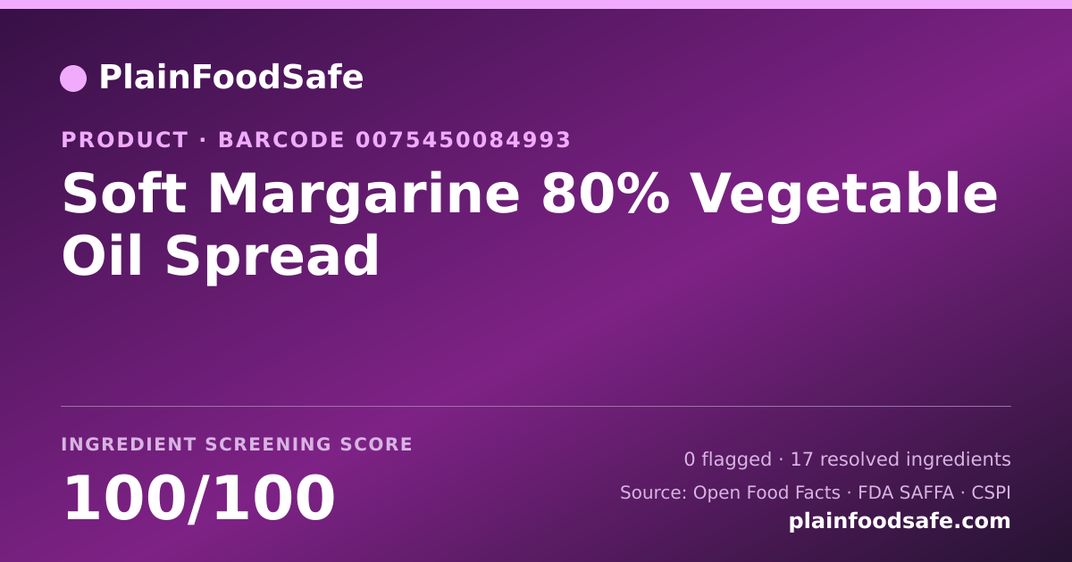Share card for Soft Margarine 80% Vegetable Oil Spread Food Ingredient Profile