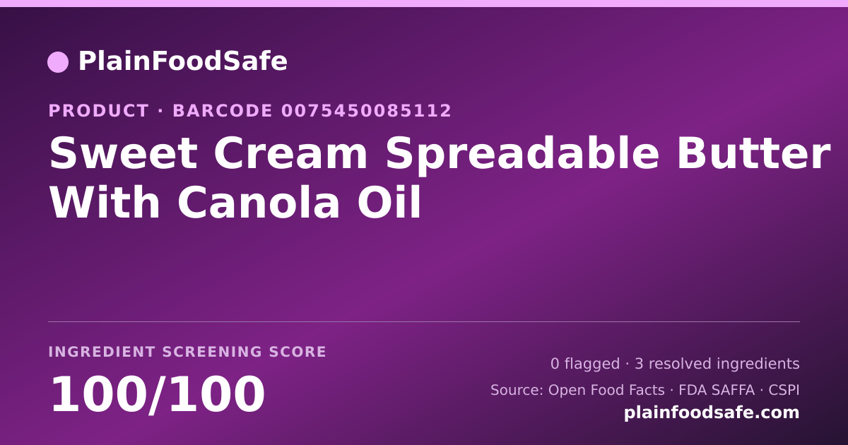 Share card for Sweet Cream Spreadable Butter With Canola Oil Food Ingredient Profile