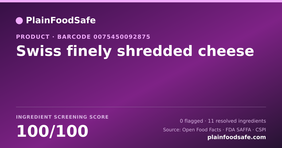 Share card for Swiss finely shredded cheese Food Ingredient Profile