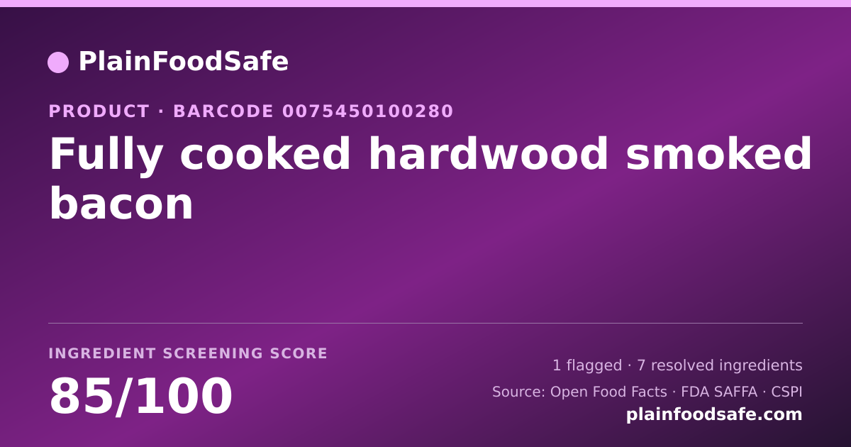 Share card for Fully cooked hardwood smoked bacon Food Ingredient Profile