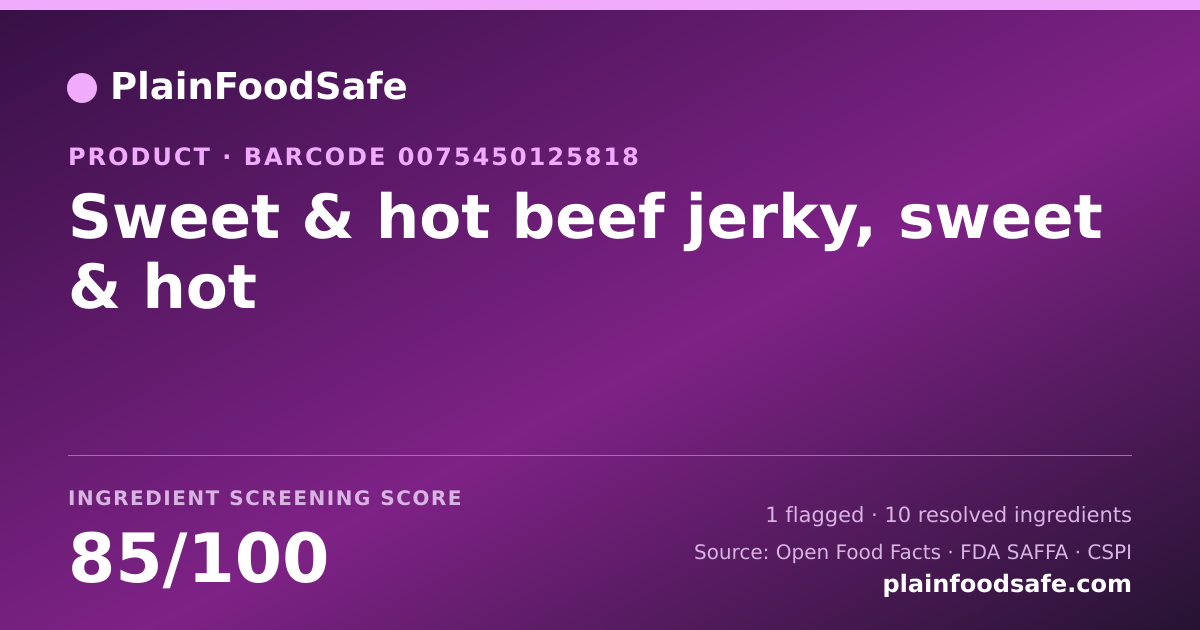 Share card for Sweet & hot beef jerky, sweet & hot Food Ingredient Profile
