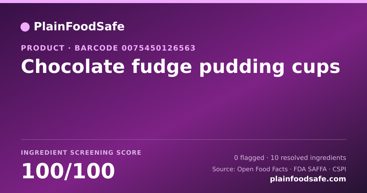 Share card for Chocolate fudge pudding cups Food Ingredient Profile