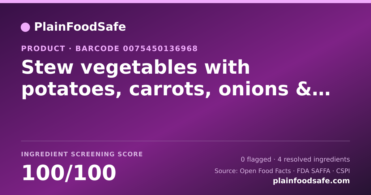 Share card for Stew vegetables with potatoes, carrots, onions & celery Food Ingredient Profile