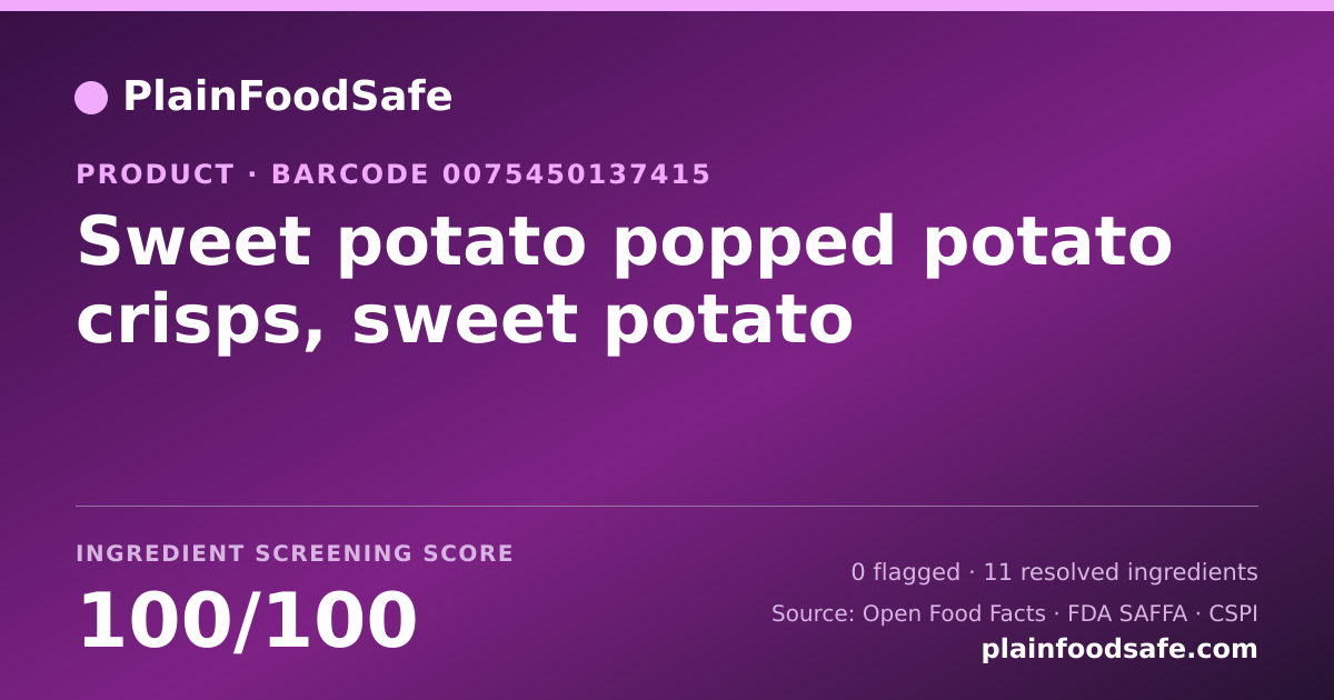 Share card for Sweet potato popped potato crisps, sweet potato Food Ingredient Profile