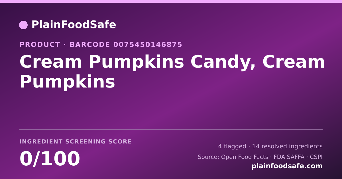 Share card for Cream Pumpkins Candy, Cream Pumpkins Food Ingredient Profile