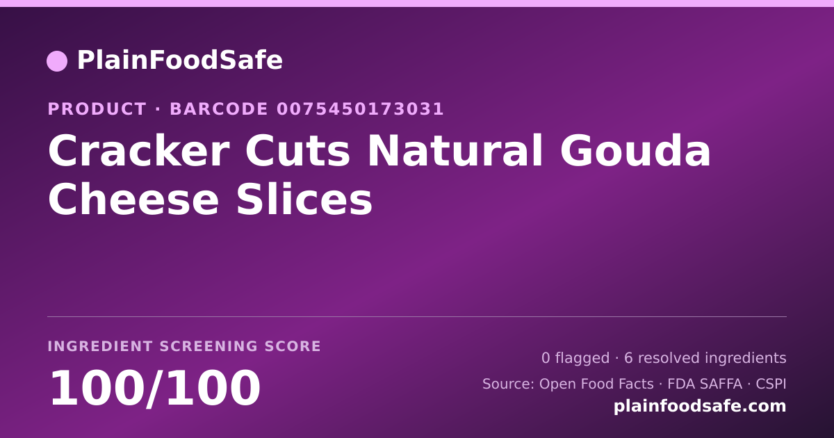 Share card for Cracker Cuts Natural Gouda Cheese Slices Food Ingredient Profile