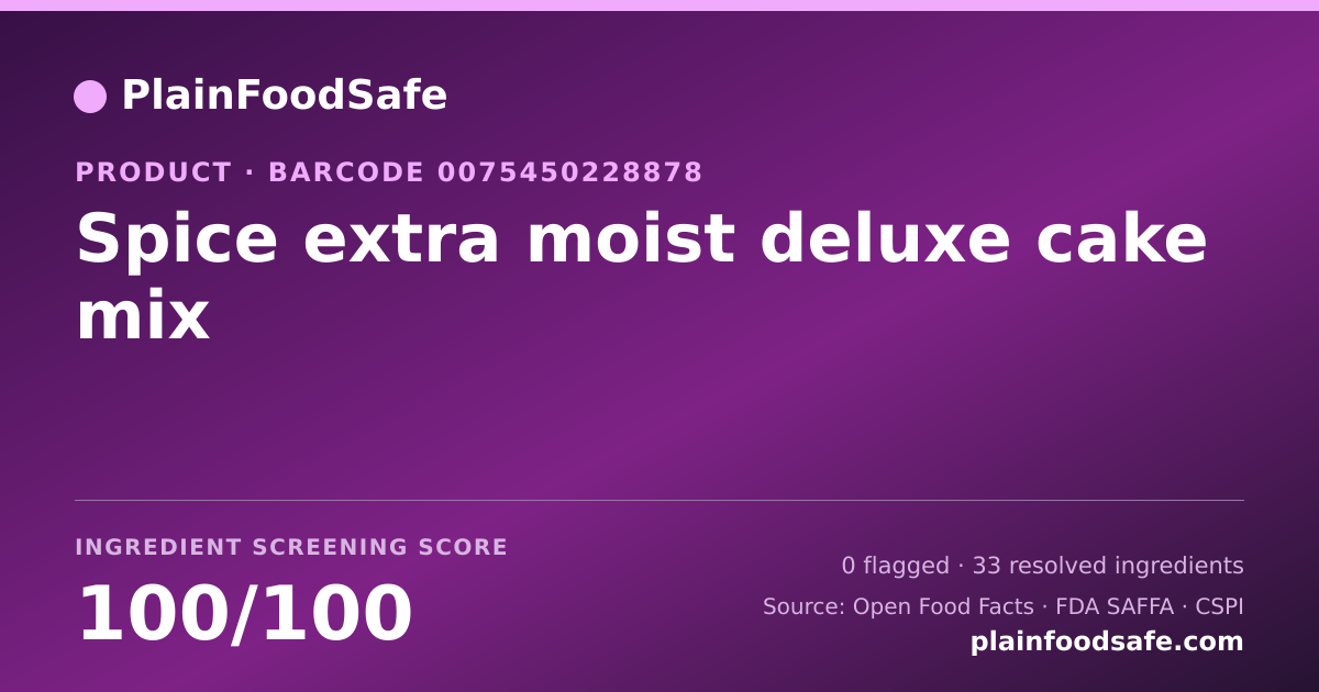 Share card for Spice extra moist deluxe cake mix Food Ingredient Profile