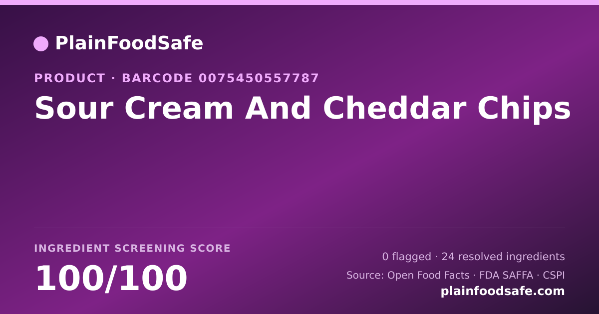 Share card for Sour Cream And Cheddar Chips Food Ingredient Profile