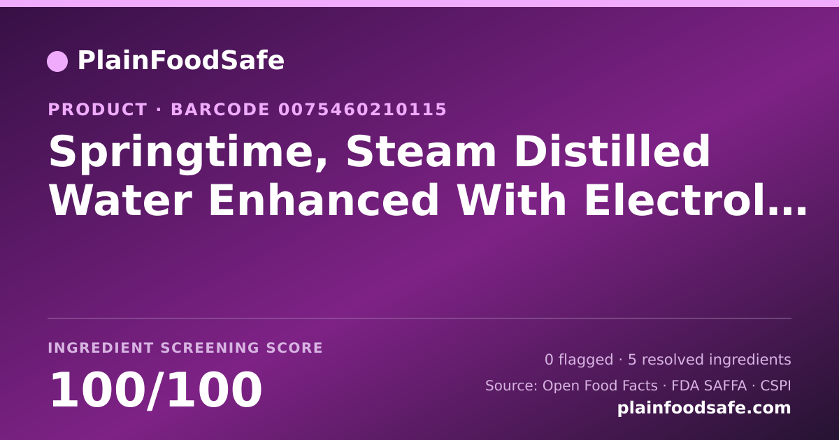 Share card for Springtime, Steam Distilled Water Enhanced With Electrolytes Food Ingredient Profile