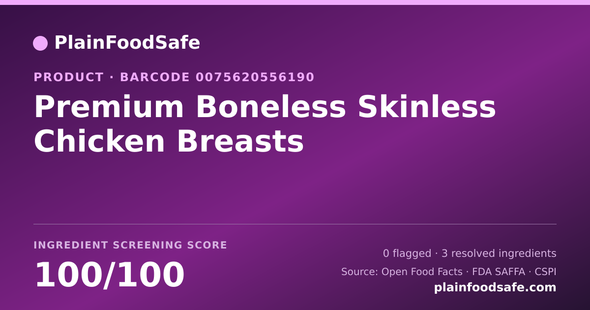 Share card for Premium Boneless Skinless Chicken Breasts Food Ingredient Profile