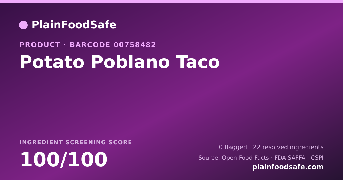 Share card for Potato Poblano Taco Food Ingredient Profile