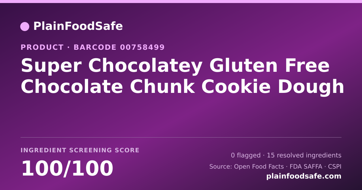 Share card for Super Chocolatey Gluten Free Chocolate Chunk Cookie Dough Food Ingredient Profile