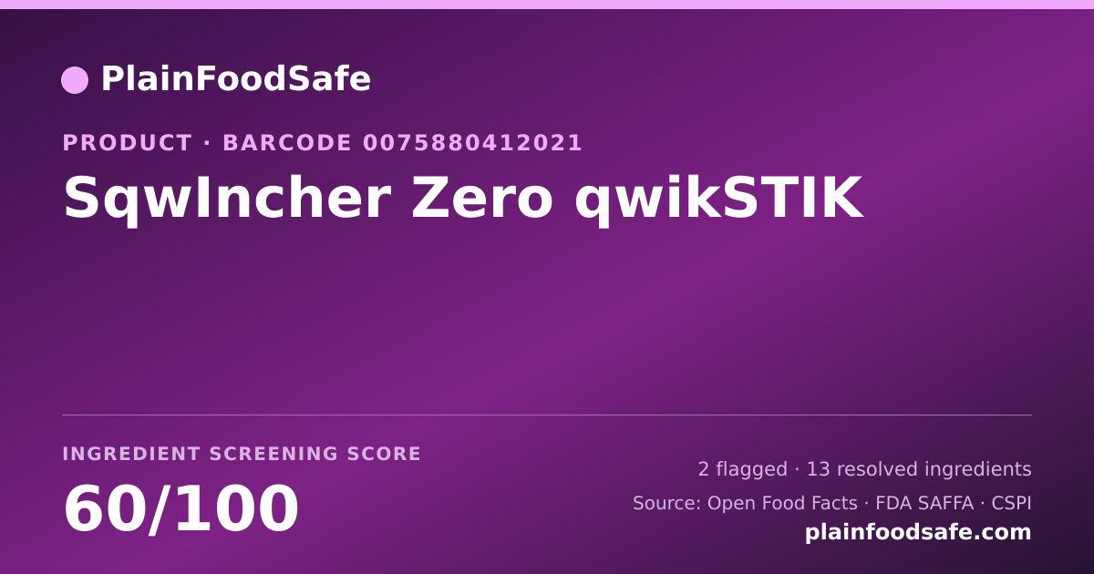 Share card for SqwIncher Zero qwikSTIK Food Ingredient Profile