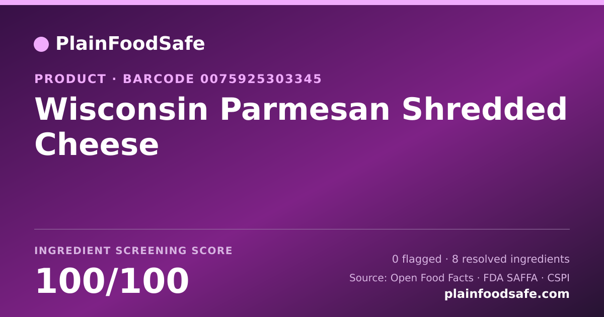 Share card for Wisconsin Parmesan Shredded Cheese Food Ingredient Profile