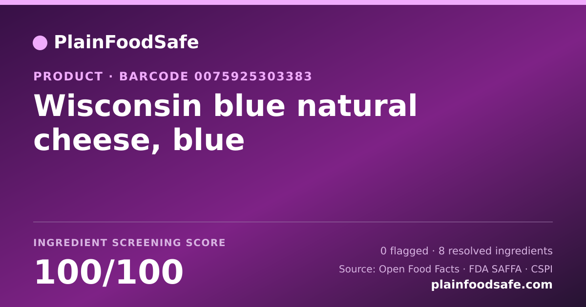 Share card for Wisconsin blue natural cheese, blue Food Ingredient Profile