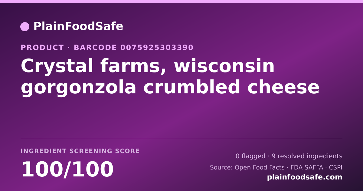 Share card for Crystal farms, wisconsin gorgonzola crumbled cheese Food Ingredient Profile