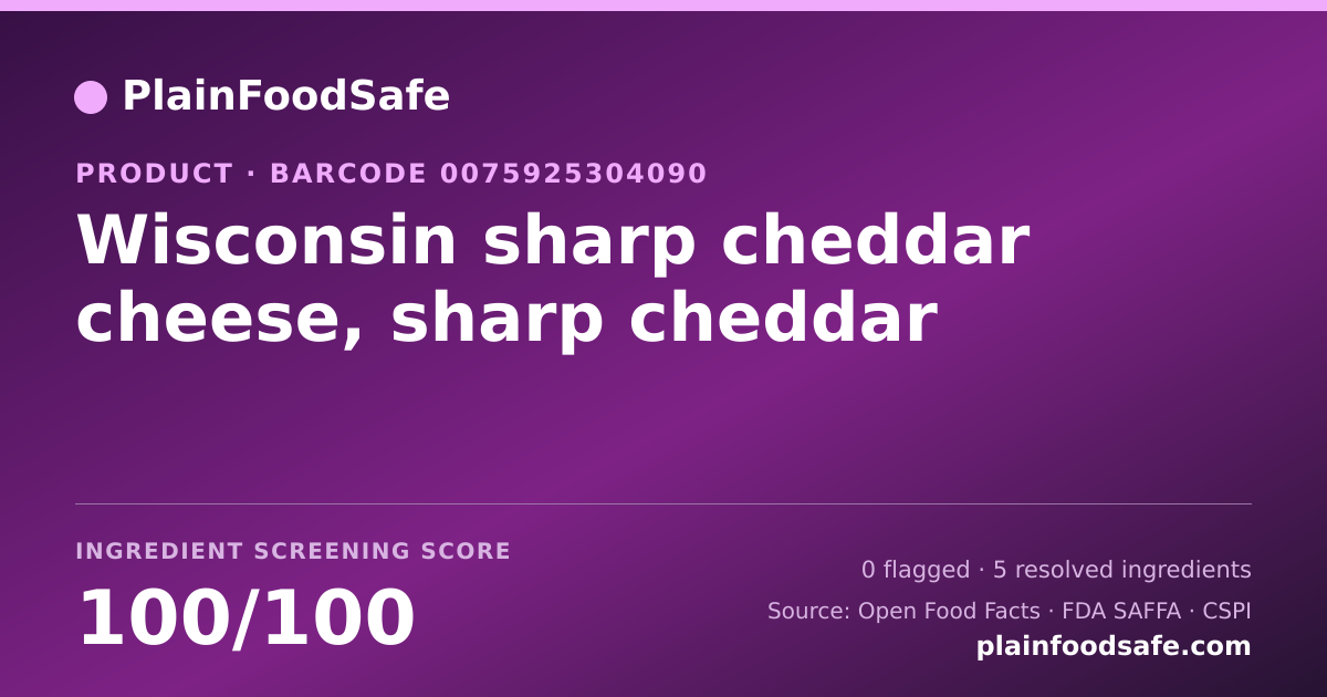 Share card for Wisconsin sharp cheddar cheese, sharp cheddar Food Ingredient Profile