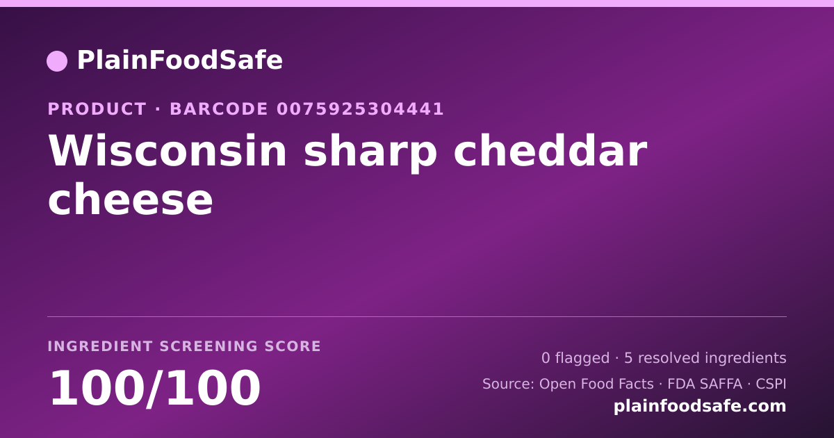 Share card for Wisconsin sharp cheddar cheese Food Ingredient Profile