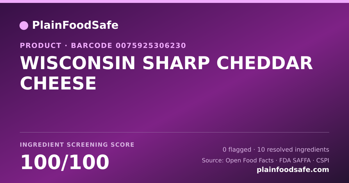 Share card for WISCONSIN SHARP CHEDDAR CHEESE Food Ingredient Profile