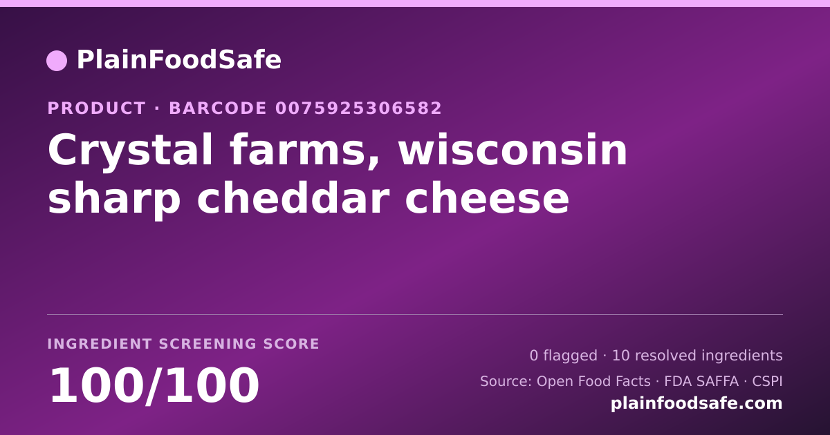 Share card for Crystal farms, wisconsin sharp cheddar cheese Food Ingredient Profile