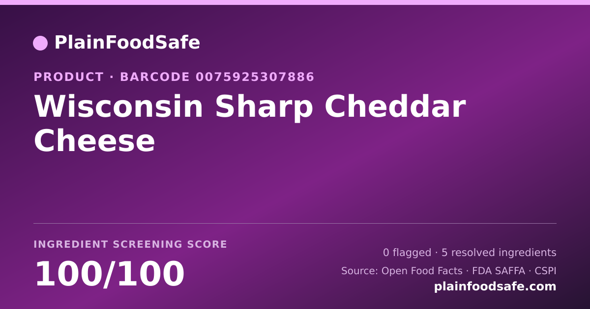 Share card for Wisconsin Sharp Cheddar Cheese Food Ingredient Profile