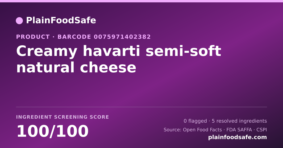 Share card for Creamy havarti semi-soft natural cheese Food Ingredient Profile