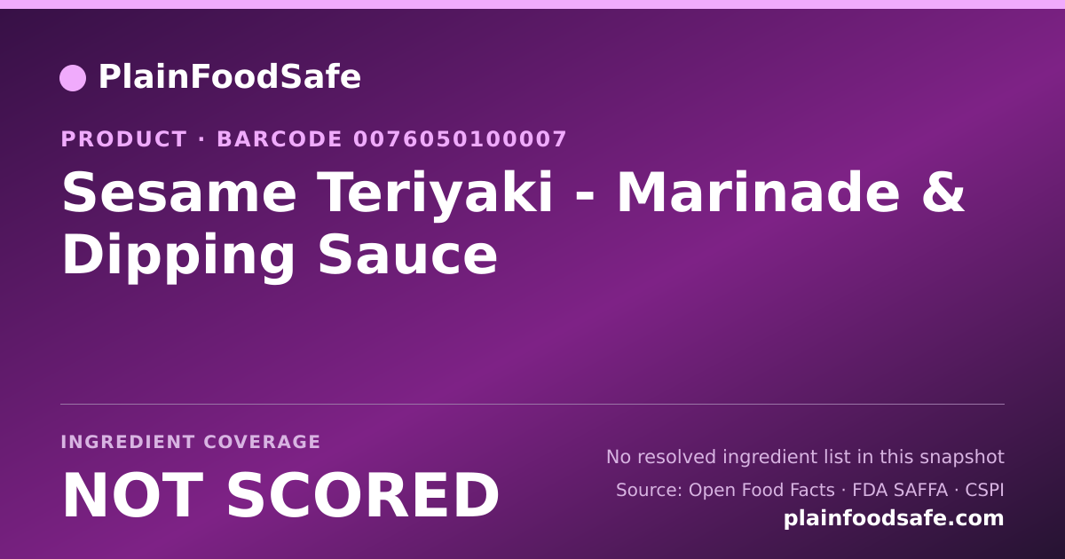 Share card for Sesame Teriyaki - Marinade & Dipping Sauce Food Ingredient Profile
