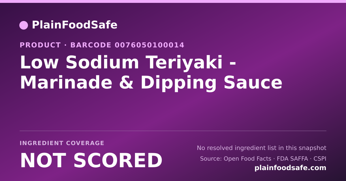 Share card for Low Sodium Teriyaki - Marinade & Dipping Sauce Food Ingredient Profile