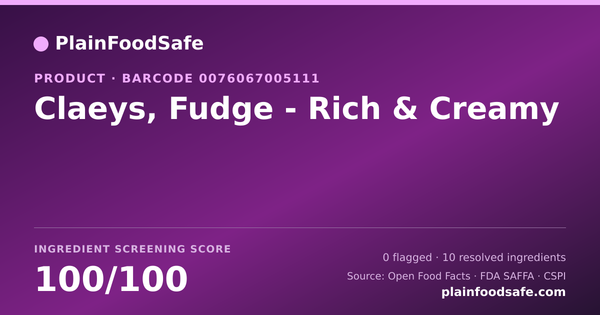 Share card for Claeys, Fudge - Rich & Creamy Food Ingredient Profile