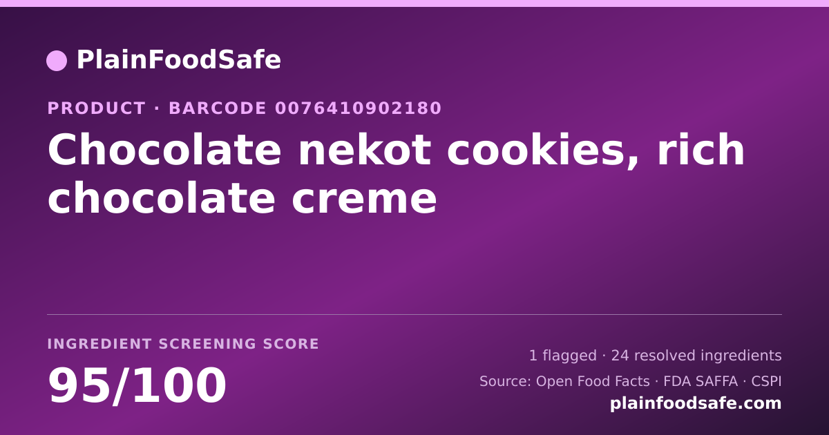 Share card for Chocolate nekot cookies, rich chocolate creme Food Ingredient Profile
