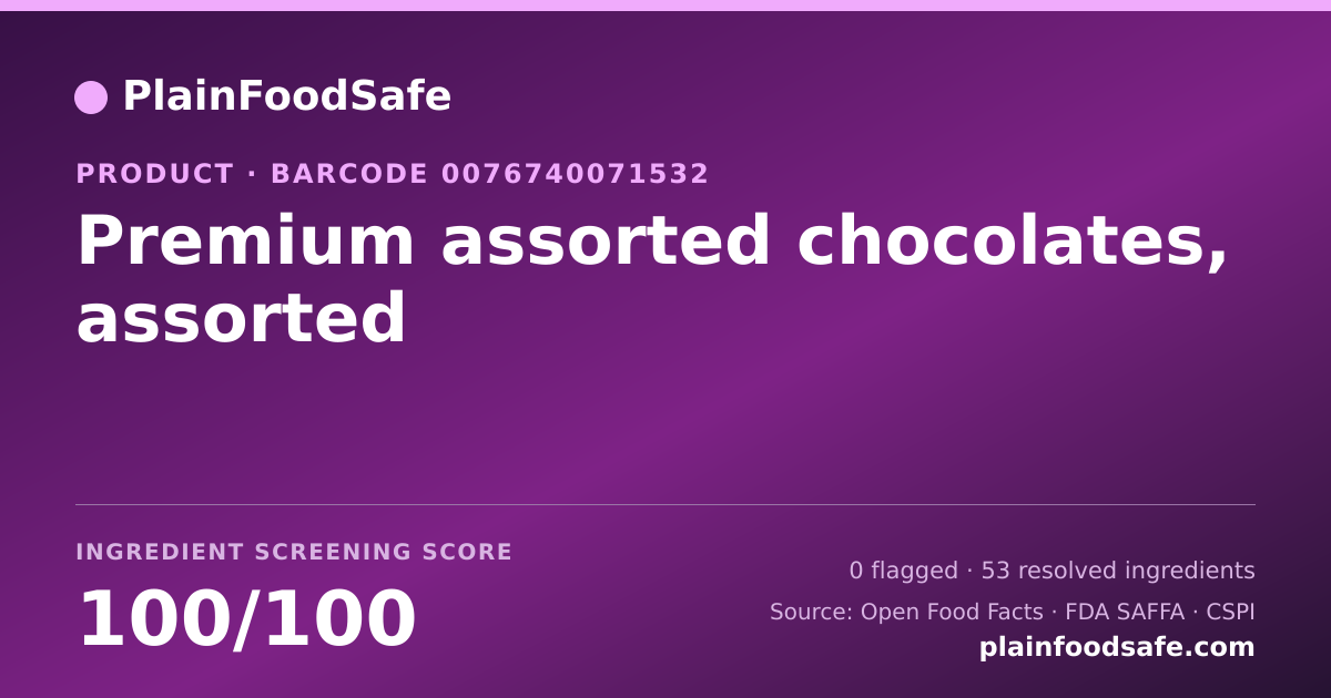 Share card for Premium assorted chocolates, assorted Food Ingredient Profile