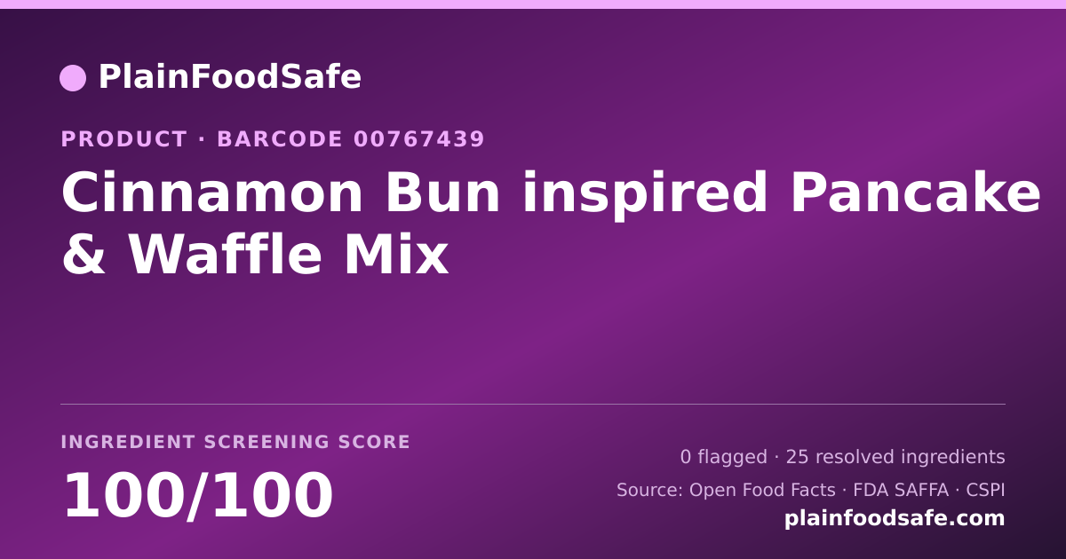 Share card for Cinnamon Bun inspired Pancake & Waffle Mix Food Ingredient Profile