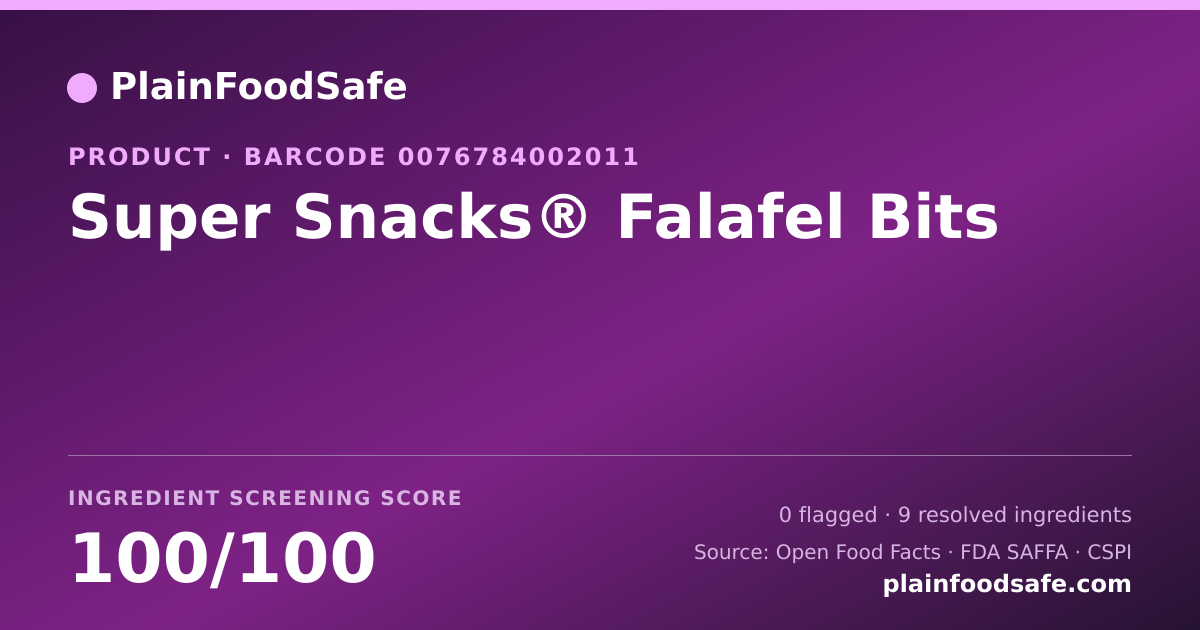 Share card for Super Snacks® Falafel Bits Food Ingredient Profile