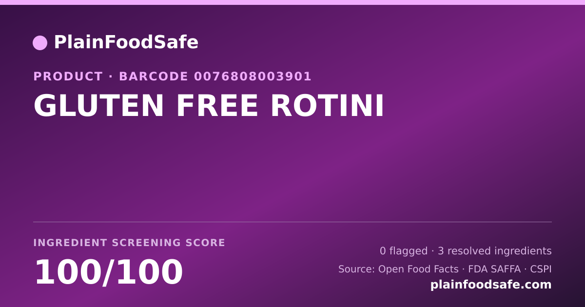Share card for GLUTEN FREE ROTINI Food Ingredient Profile