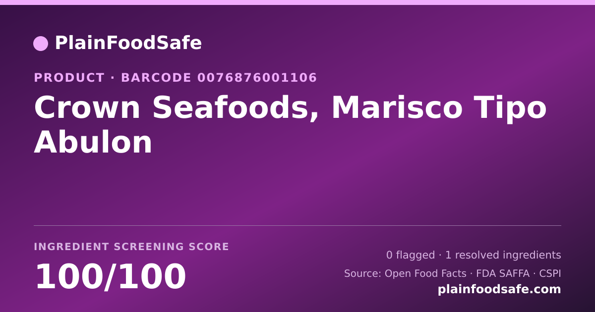 Share card for Crown Seafoods, Marisco Tipo Abulon Food Ingredient Profile