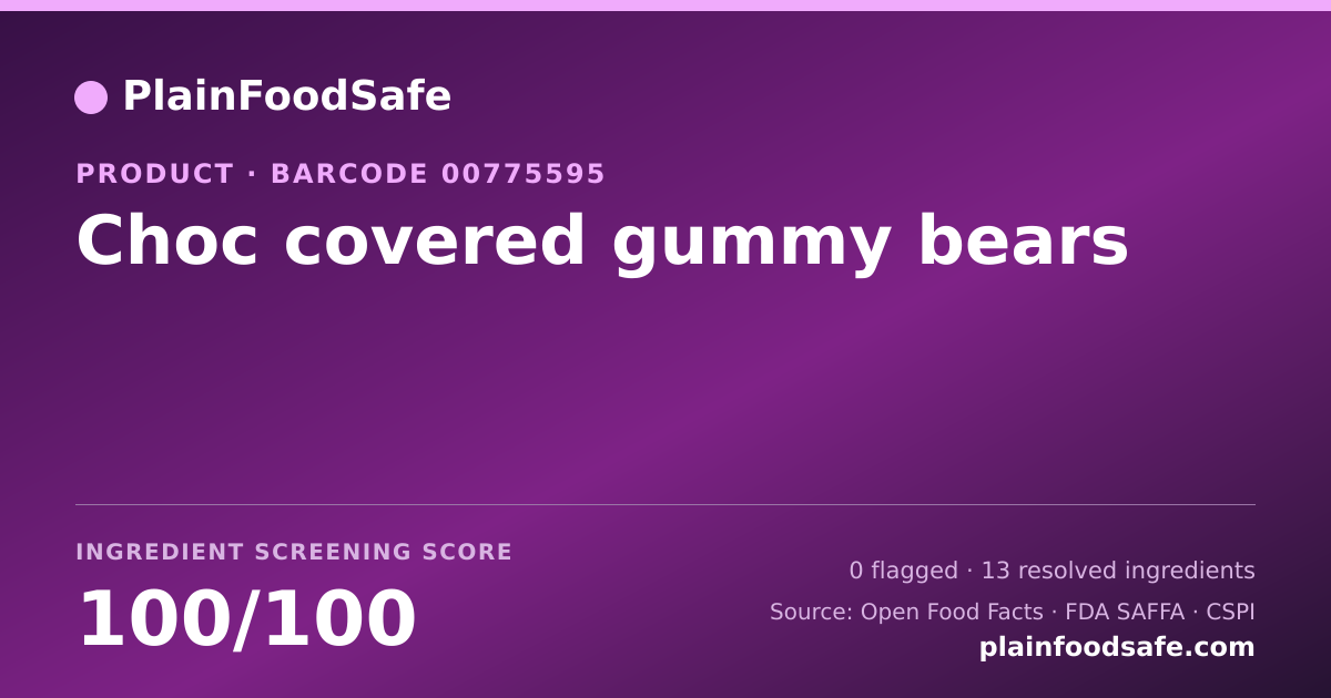 Share card for Choc covered gummy bears Food Ingredient Profile