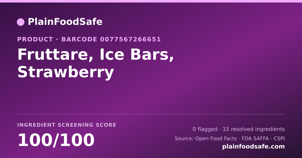 Share card for Fruttare, Ice Bars, Strawberry Food Ingredient Profile