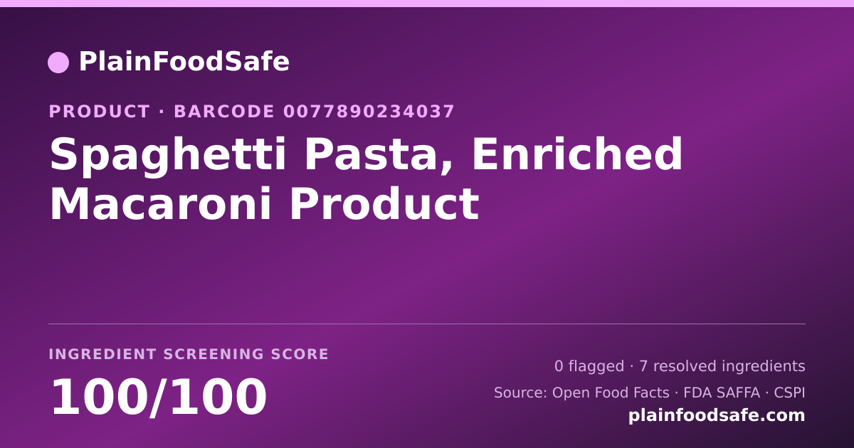 Share card for Spaghetti Pasta, Enriched Macaroni Product Food Ingredient Profile