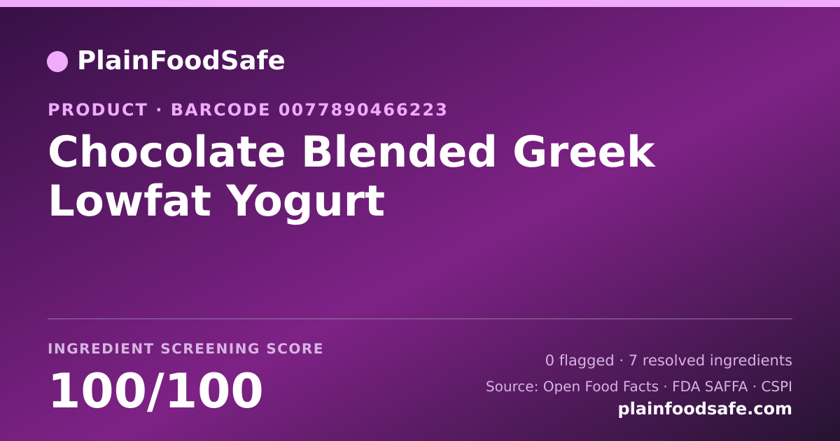 Share card for Chocolate Blended Greek Lowfat Yogurt Food Ingredient Profile
