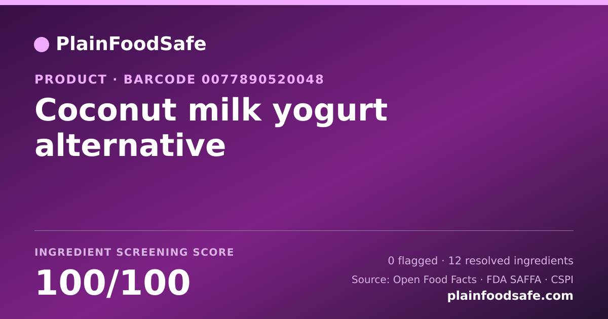 Share card for Coconut milk yogurt alternative Food Ingredient Profile