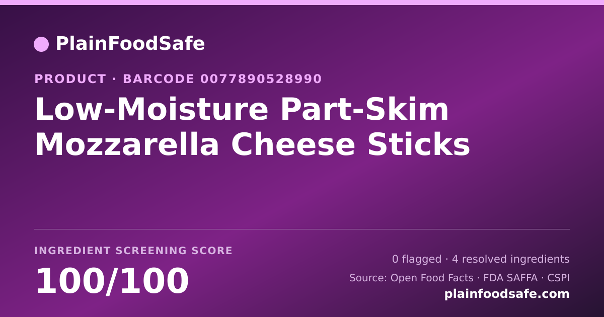 Share card for Low-Moisture Part-Skim Mozzarella Cheese Sticks Food Ingredient Profile