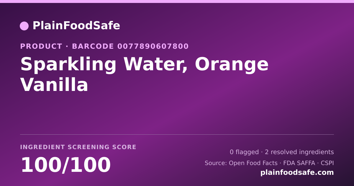 Share card for Sparkling Water, Orange Vanilla Food Ingredient Profile