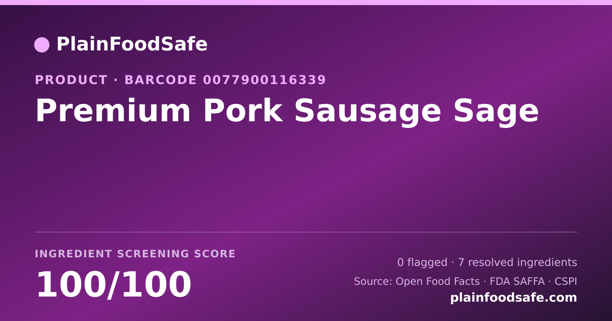 Share card for Premium Pork Sausage Sage Food Ingredient Profile