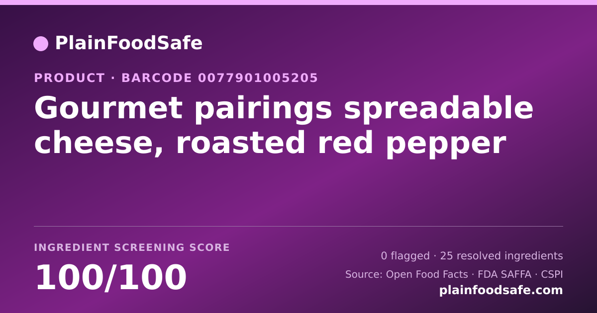 Share card for Gourmet pairings spreadable cheese, roasted red pepper Food Ingredient Profile