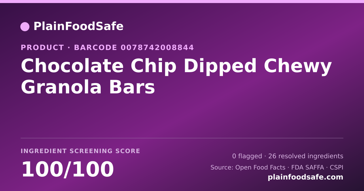 Share card for Chocolate Chip Dipped Chewy Granola Bars Food Ingredient Profile